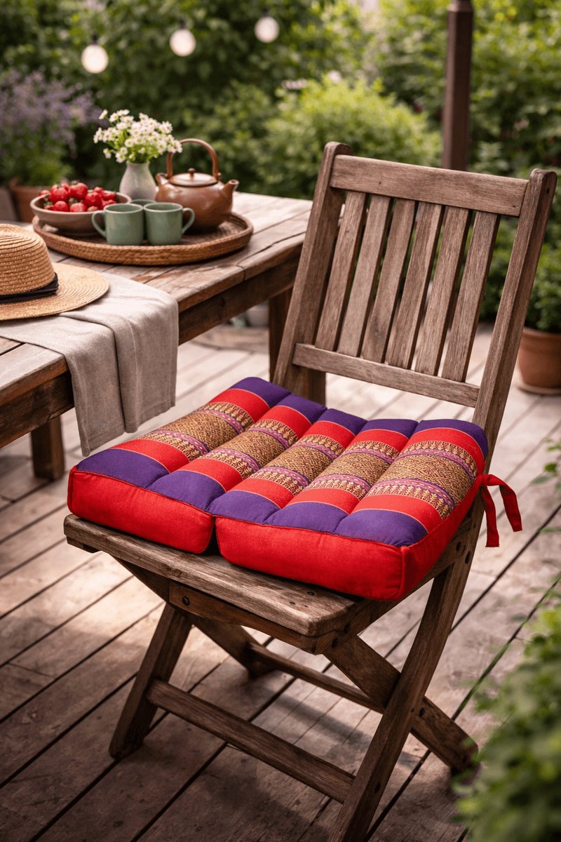 Opvouwbaar meditatiekussen – Thaise stijl – rood & paars – katoen & kapok – comfortabel zitkussen voor meditatie, yoga & mindfulness – handgemaakt