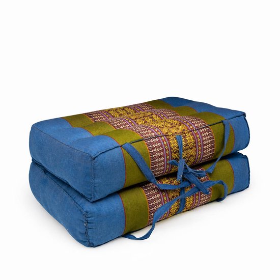 Opvouwbaar meditatiekussen - Thaise stijl - blauwgroen - katoen & kapok - comfortabel zitkussen voor meditatie, yoga & mindfulness - handgemaakt — afbeelding 3