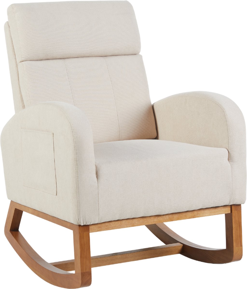 Bayt Schommelstoel - Fauteuil - Schommelstoel Babykamer - Voedingsstoel - Inclusief opbergvakje - Beige