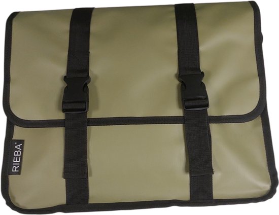 Rieba® Dubbele Fietstas - 42 liter - Reflectoren - Olijfgroen - Waterdicht - Tarpaulin - Ruim - Elektrische Fiets - Stadsfiets - Universele Bevestiging van Rieba — afbeelding 5