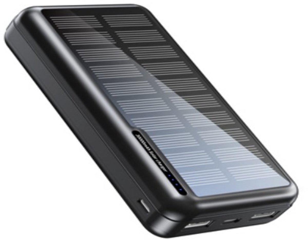 Hipware - Powerbank 20000 mAh - Zonne-energie - Zwart - Inclusief display - USB-A/USB-C aansluiting