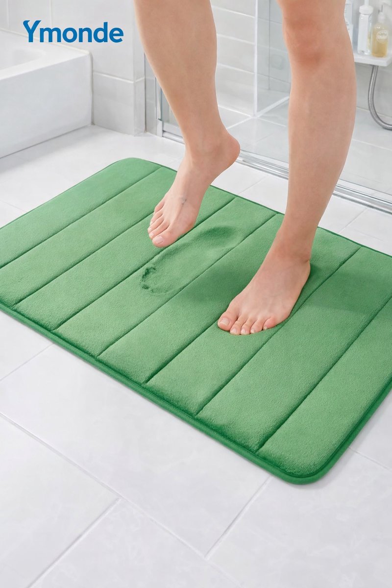 Ymonde Groene Anti-Slip Badmat – 50×80 cm – Verticaal Strepenpatroon – Badkamer Mat – Veilig & Comfortabel