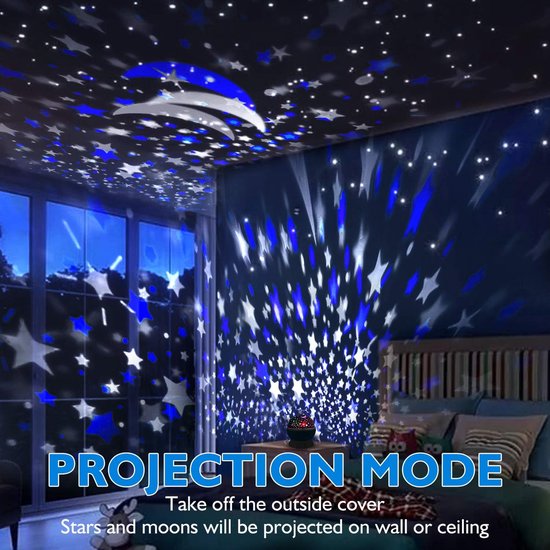 Nachtlampje Voor Kinderen, Kinder Nachtlampje Met Nebula & 360° Rotatie - 4 LED Lampjes, 12 Kleuren Sterprojector, Bedraad Met USB-kabel — afbeelding 3