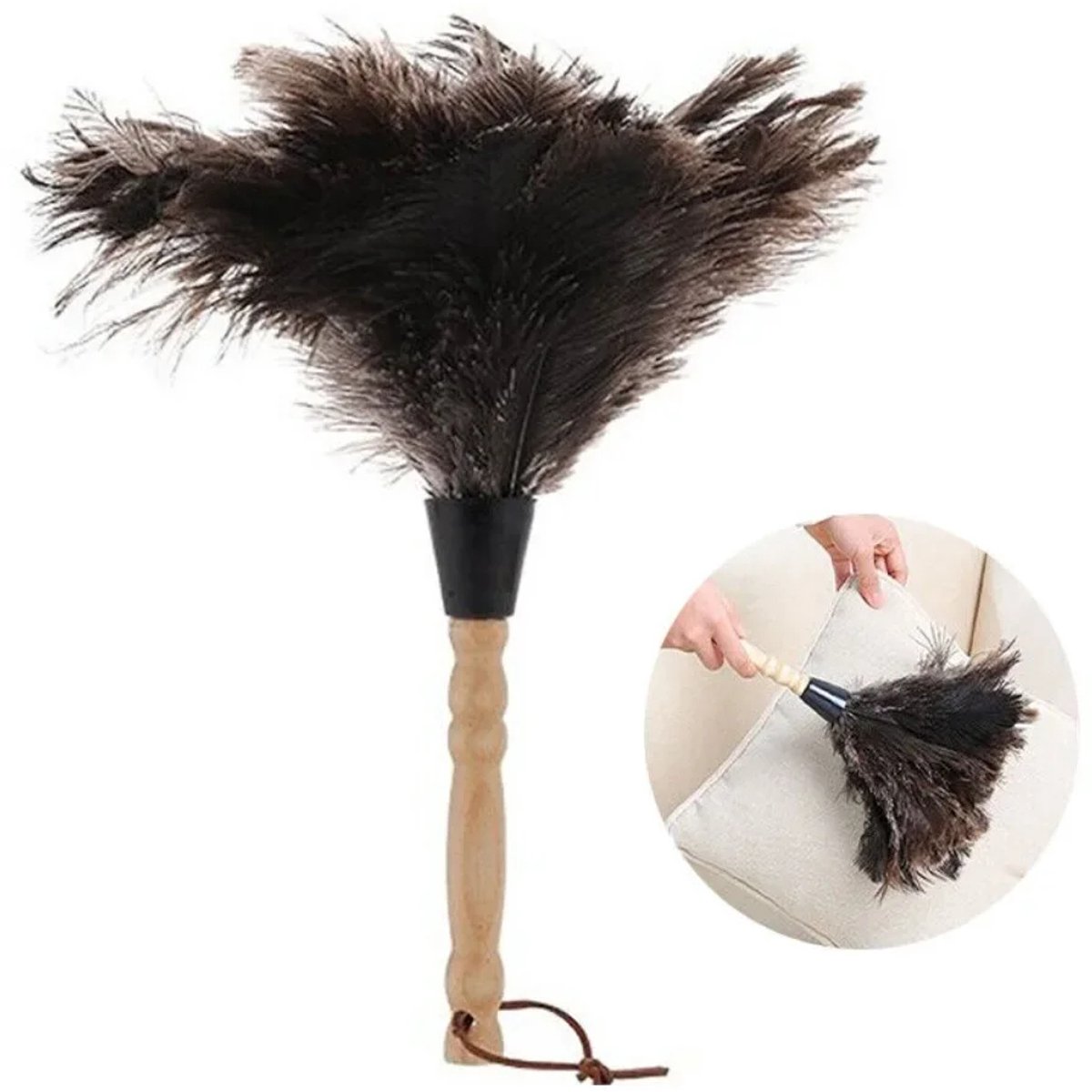 Plumeau Stofdoek met Houten Handvat - Antistatische Struisvogelveren Stofborstel