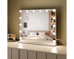 Royals Hollywood Spiegel 50x42CM - 14x Led Lampen - 10x Vergroting - 3 lichtstanden - Dimbaar - Smart Touch - hollywood