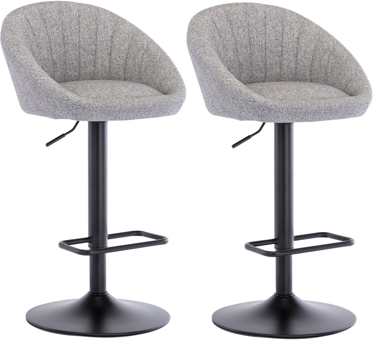 chairus Barkruk Set van 2 Barstoelen - Grijs - Stof - Schelpvormige rugleuning - Draaibare en in hoogte verstelbare - Met Metalen Onderstel en Voetsteun - Voor bar en keuken