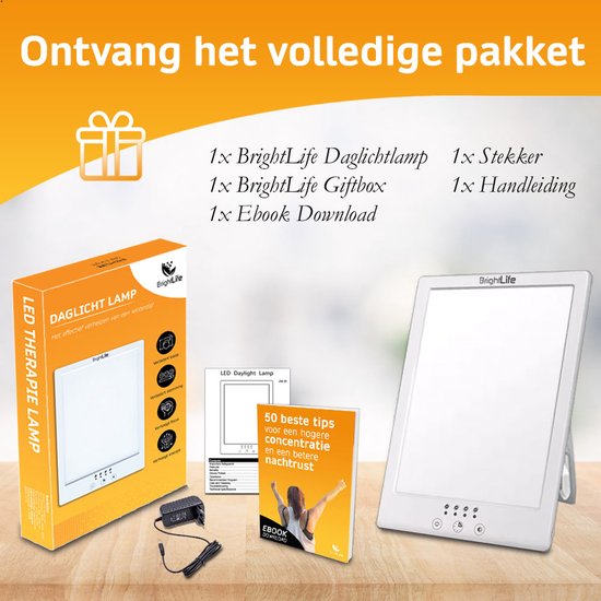 BrightLife Daglichtlamp - Lichttherapie lamp - Energielamp - Bureaulamp - Hobbylamp - Voor meer Energie - Ideaal tegen Winterdepressie - 12.000 LUX - Incl. Ebook