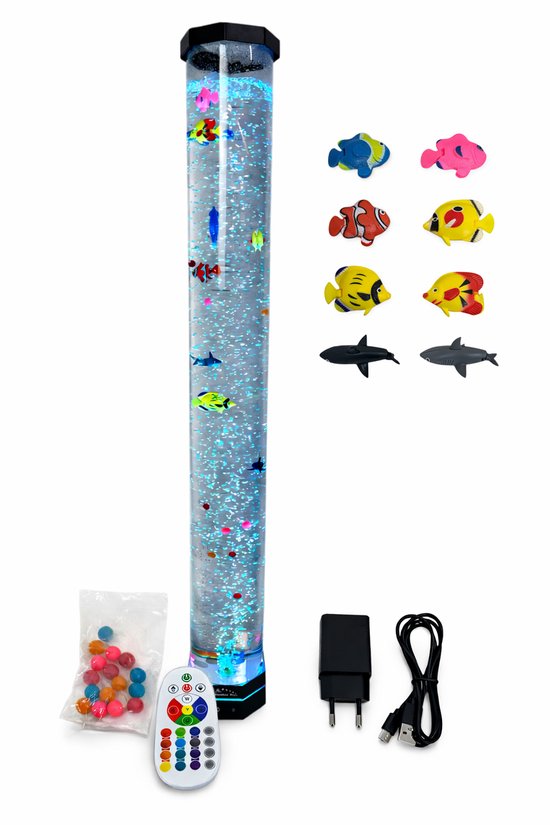 Luxe bubbel-vis-waterzuil-kleuren led verlichting-draadloze afstandsbediening (80 cm hoog)