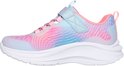 Zij-aanzicht van kinder sneaker met roze, paarse en blauwe gradiënt en glitterdetails.