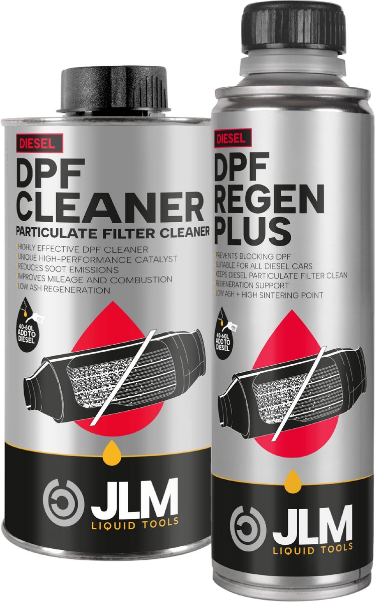 JLM Diesel Roetfilter Reinigingspakket - Krachtige reiniger & preventief middel voor diesel roetfilters - Verbrandt roet bij lage snelheden - Voorkomt verstopping en storingen - Verlengt levensduur - 375ml + 250ml