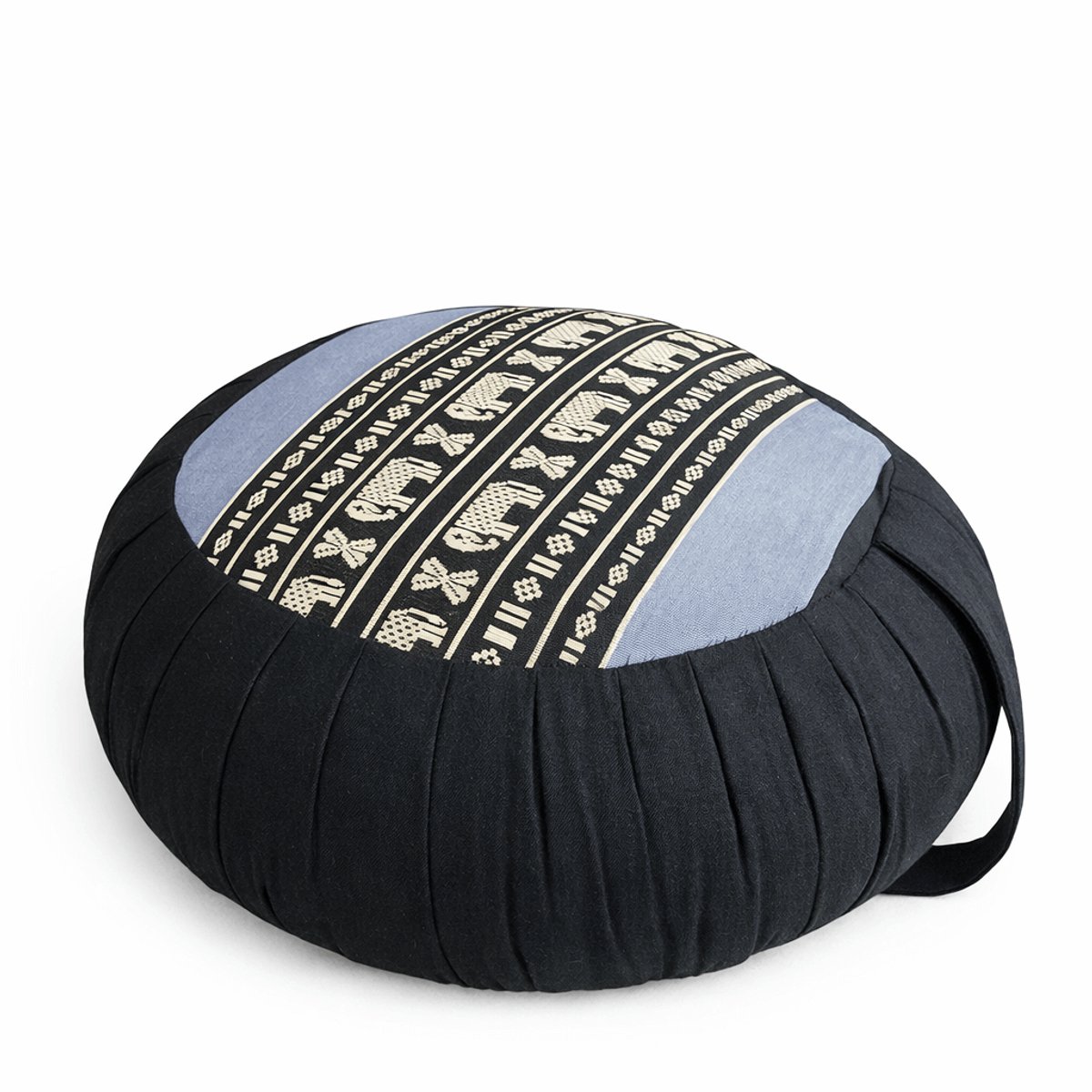 Zafu meditatiekussen rond 40 cm – hard & stevig kapok – yoga kussen / meditatiekussen – grijs zwart – met draaglus