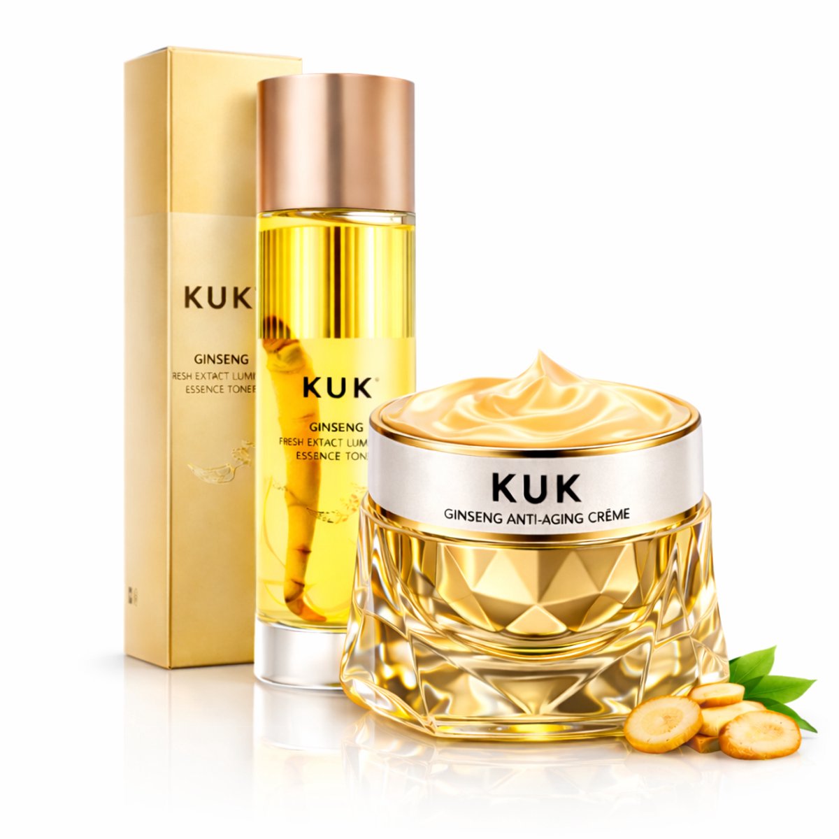 Ginseng Skincare Set – Toner 200 ml + Gezichtscrème – Korean Skincare met Echte Ginseng – Hydratatie, Glow & Anti-Rimpel