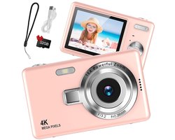 Appareil photo numérique 44MP - Vidéo FHD 1080P - Écran LCD 2,4 pouces - Zoom numérique 16X - Caméra vlog compacte et portable - Fonction anti-tremblement - Carte SD 32 Go incluse - Rose