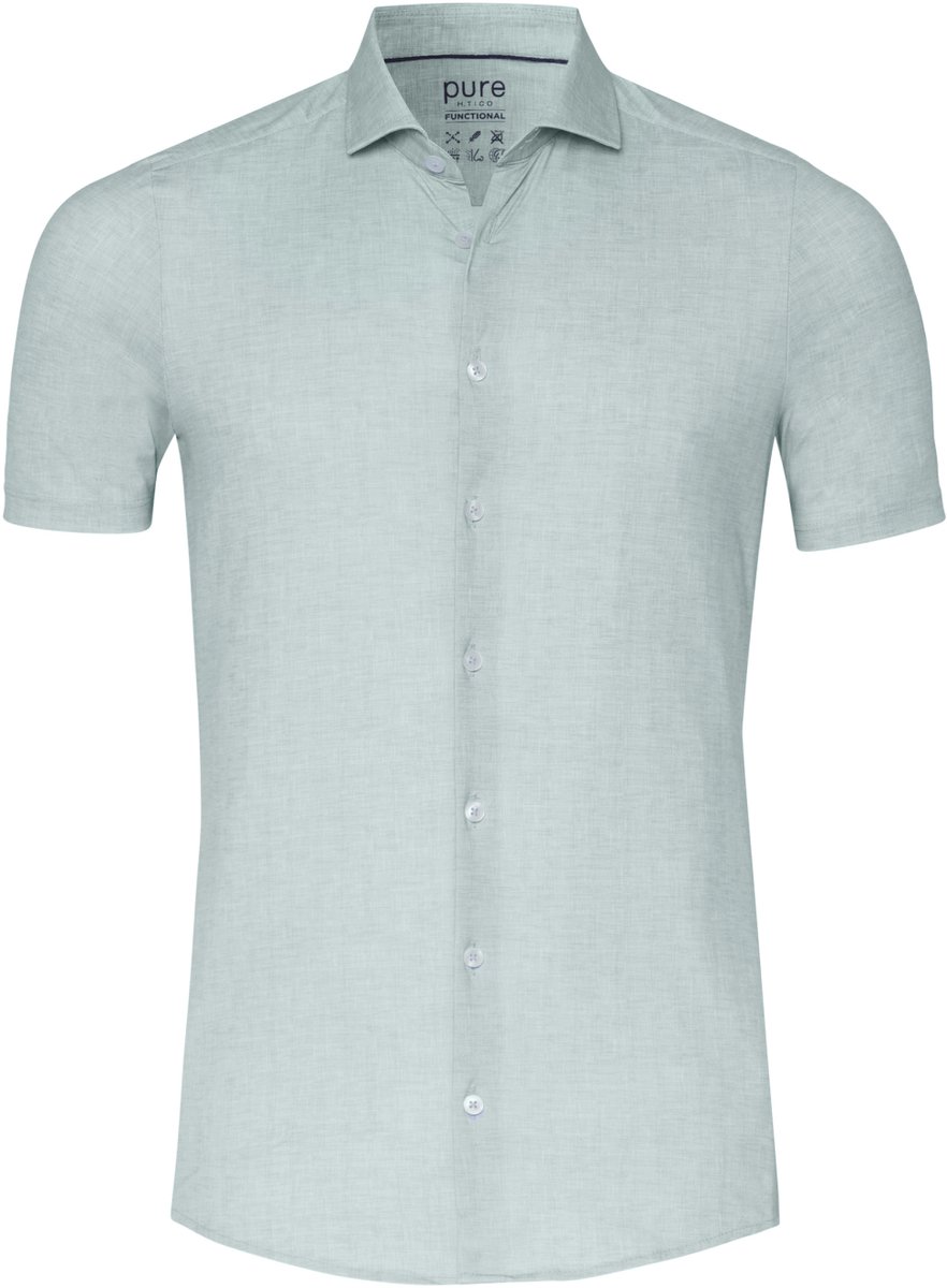 Pure H. Tico Overhemd Functional Shirt Shortsleev E11313 22120 405 Green Plain Mannen Maat - W41