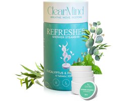 ClearMind Shower Steamers – Refresher Eucalyptus & Pepermunt – Luxe Douche Steamer Giftset (6 stuks) – Douche Bruisbal / Douche Bruistabletten – Wellness Cadeau voor Kerst, Verjaardag & Moederdag