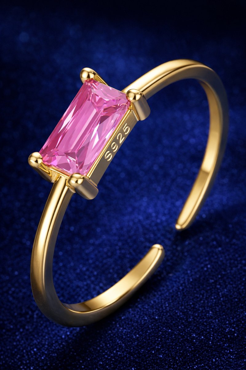 Lundholm 925 Sterling Zilveren Dames Ringen Goud Verguld met Roze Steen - Luxe Dames Ring Verstelbaar - Vrouwen Cadeautjes cadeau voor Vrouw - Scandinavisch Design