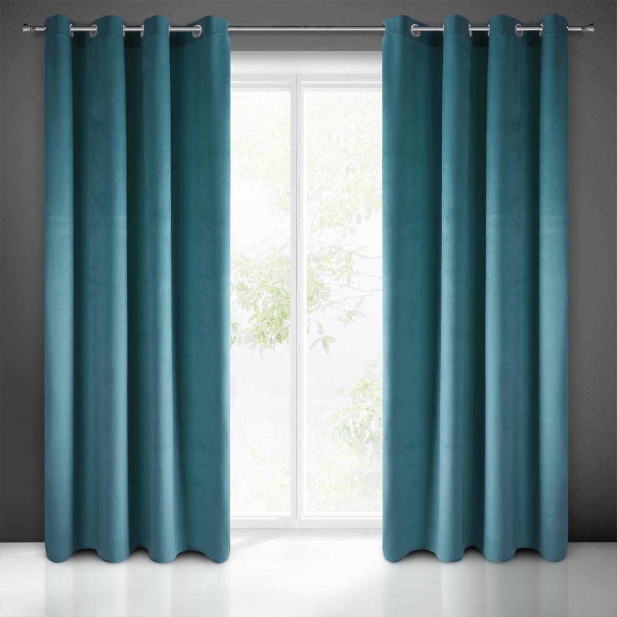 Unyqoos Elegant lichtturquoise fluwelen gordijn met metalen ringen voor elke kamer Blauw