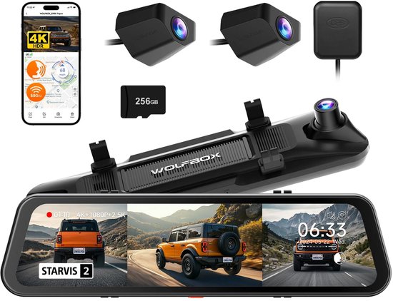 Wolfbox G900 Tripro bumper 3CH 4K Wifi GPS 256gb Mirror dashcam