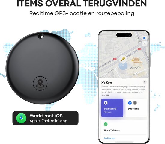 Buzzy Mini GPS Tracker voor IOS – 4 stuks - Werkt met Apple ‘Zoek Mijn’ App – Zonder Abonnement – Bluetooth Tracker voor Sleutels, Koffer, Hond & Auto – Zwart