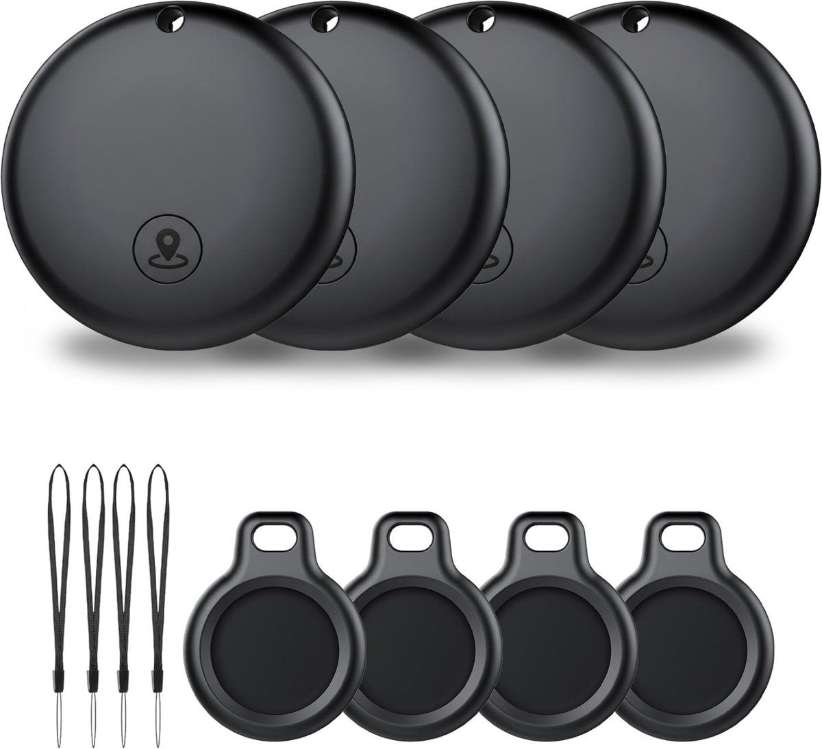 Buzzy Mini GPS Tracker voor IOS – 4 stuks - Werkt met Apple ‘Zoek Mijn’ App – Zonder Abonnement – Bluetooth Tracker voor Sleutels, Koffer, Hond & Auto – Zwart