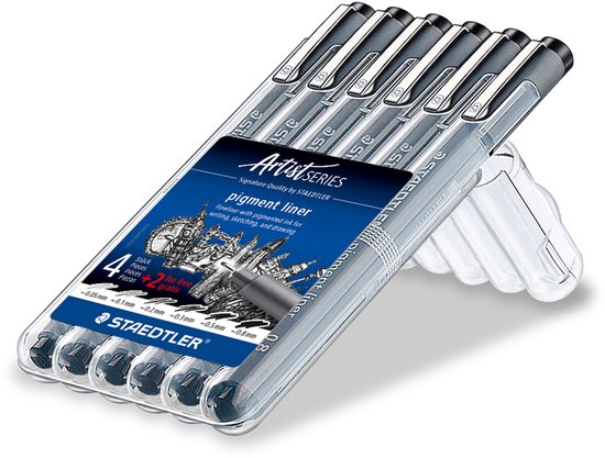 Feutre fin STAEDTLER Pigment liner - boîte 6 pcs (4 + 2)