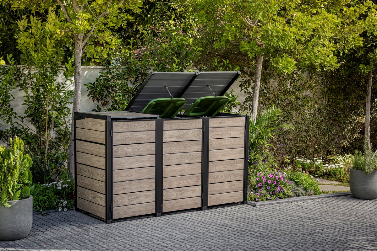 Keter Hide Away Containerberging - 3x 240L - Ashwood