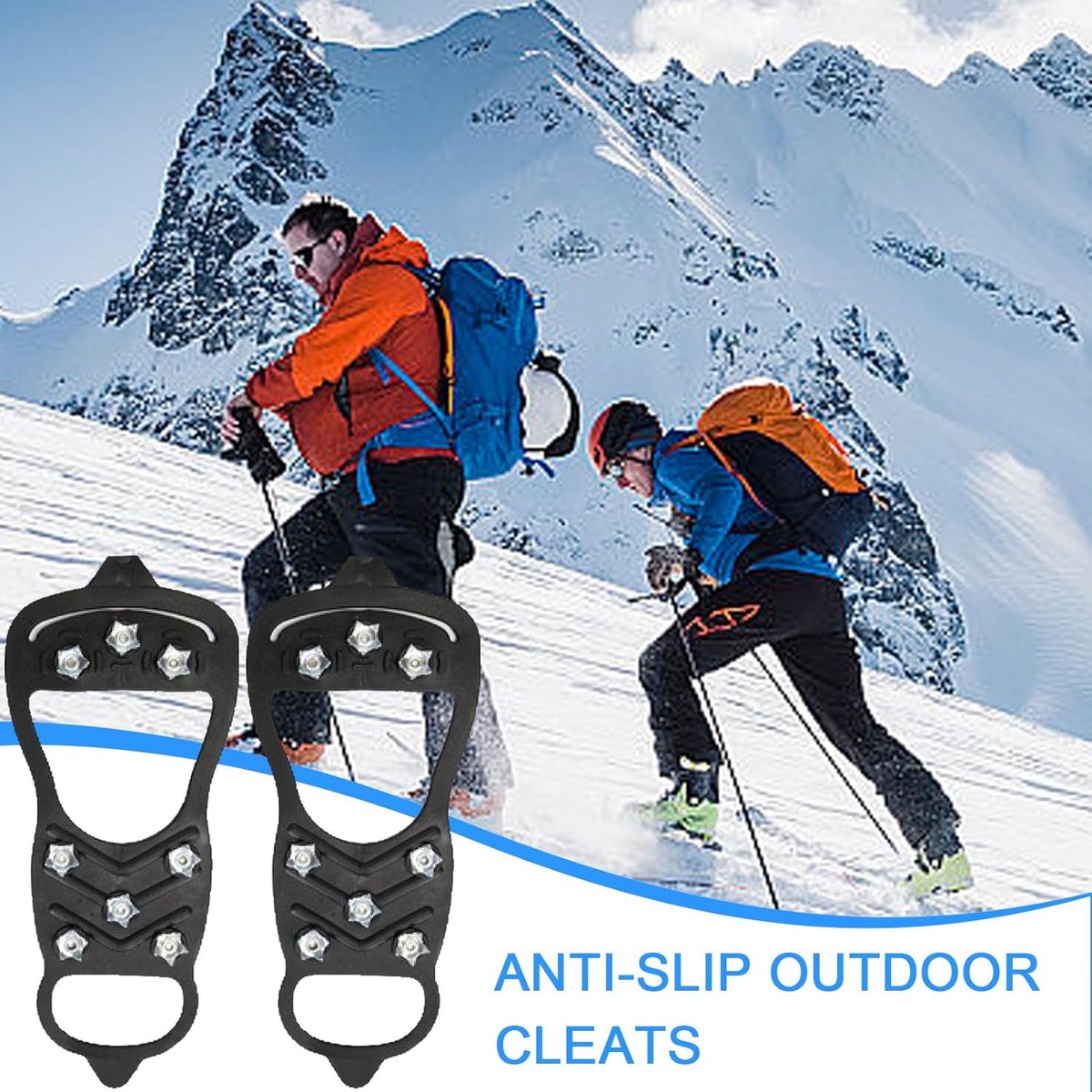Trusiel Klimijzers voor laarzen, ijsspikes, antislip, tractie op schoenen/laarzen, 15 klinknagels, sneeuw, ijzer, spikes (zwart, L