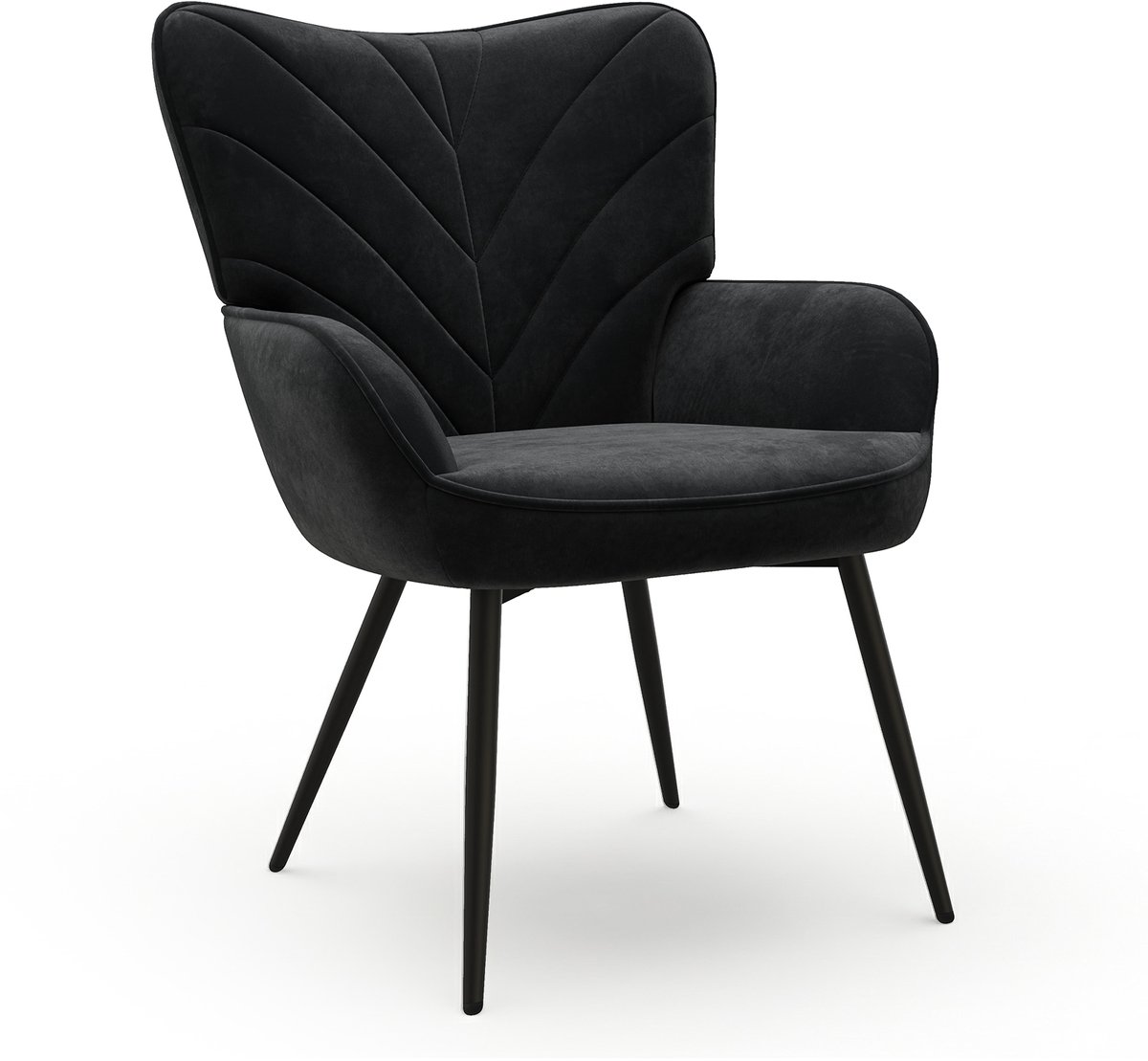 COLAMY Moderne accentstoel - Gestoffeerde fluwelen fauteuil - Gebogen rugleuning - Gewatteerde armleuningen - Kussen met hoge dichtheid - Metalen poten - Fauteuil - Zwart