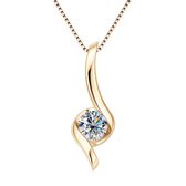 Selevie Ketting Goud Twist Design - 1ct VVS1 Moissanite rond - Luxe & chique design - Ronde Moissanite in klassieke hanger - Necklace Diamond 1ct look round cut - Ronde Moissanite VVS1