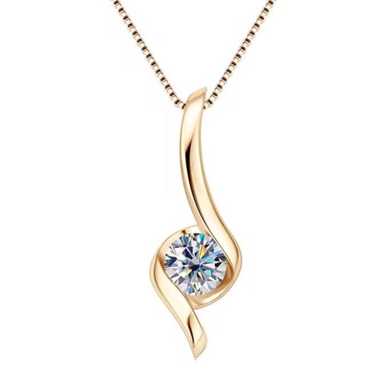 Gouden ketting met een gedraaide hanger en een 1ct VVS1 ronde moissaniet steen.