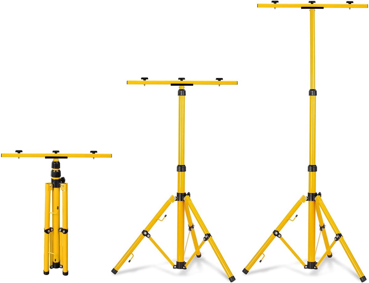 Aufun Telescoopstativ voor Baustrahler - Geel - Stufenlos Verstelbaar 64-154cm - Dubbele Lamp Houder