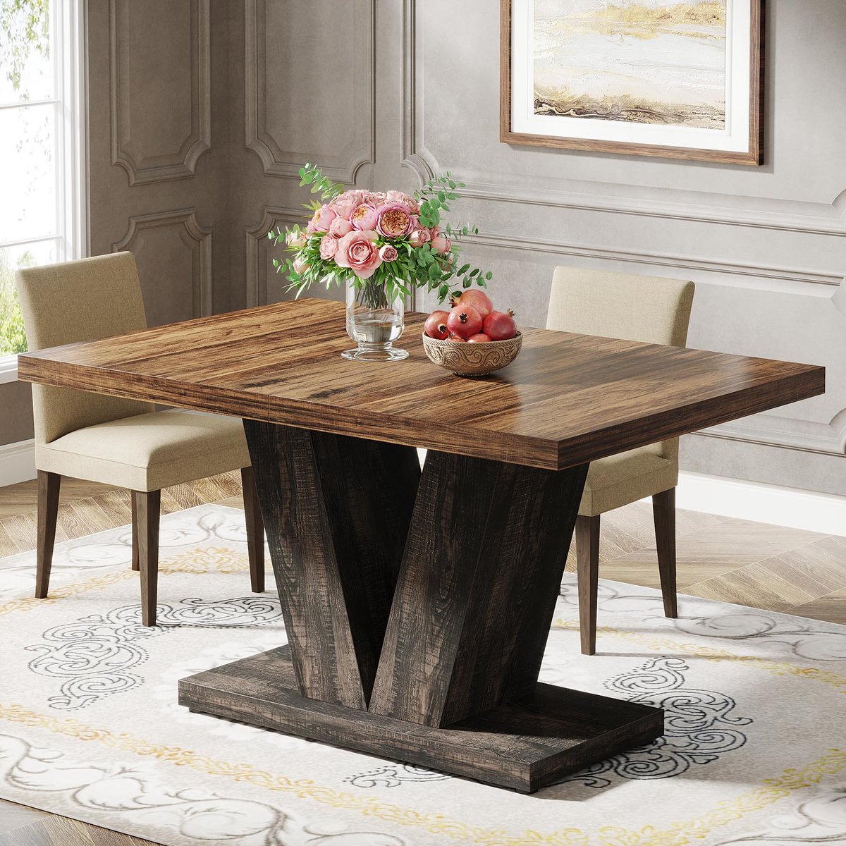 Little Trees LITTLE TREE Eettafel voor 4 Personen - 120 X 80 X 75 cm - Zwarte Farmhouse Keukentafel - met Stevige Houten Onderstell - voor Kleine Ruimtes, Zwart-Bruine Kleur - Makkelijk Te Monteren