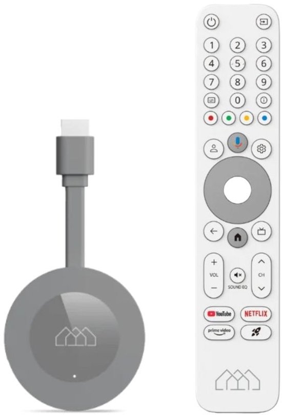 La box média Homatics Dongle G 4K et sa télécommande blanche, présentées sur fond blanc.