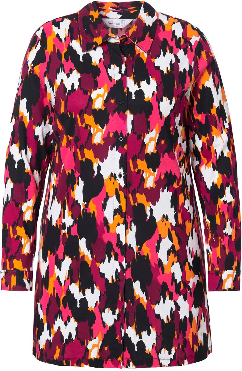 MIAMODA - Dames - Jersey blouse A-lijn motief lange mouw - Oranje - Maat 46