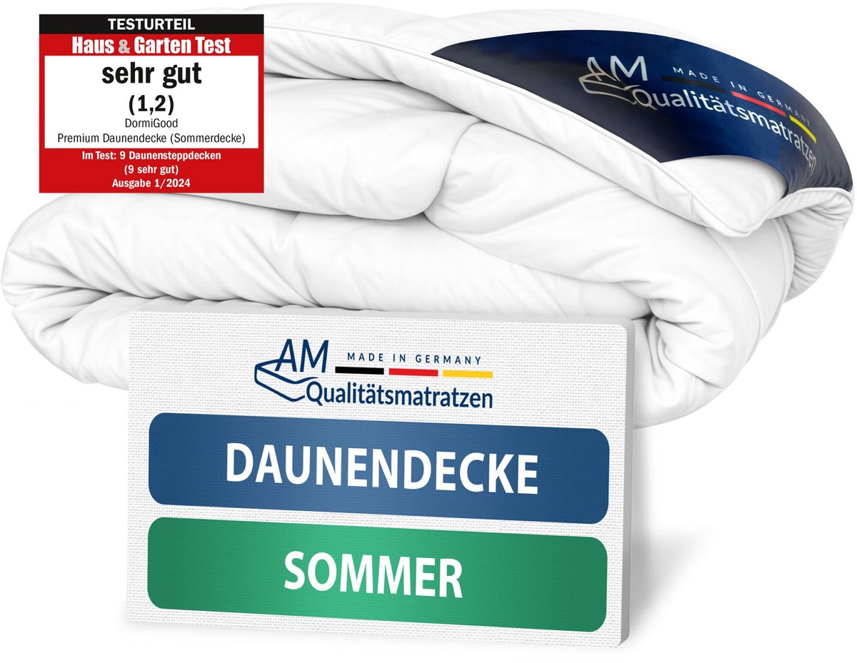 AM Qualitätsmatratzen - 100% dons - Hoogwaardig donzen zomerdekbed 200x200 - Zomerdekbed 200x200 cm - Mee-ademend donsdekbed voor in de zomer - Inlegwerk van katoen