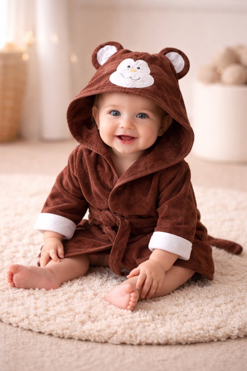 Badjas - baby badjas - aap - Badjas 1-2 jaar - met capuchon - kraamcadeau - Babyshower