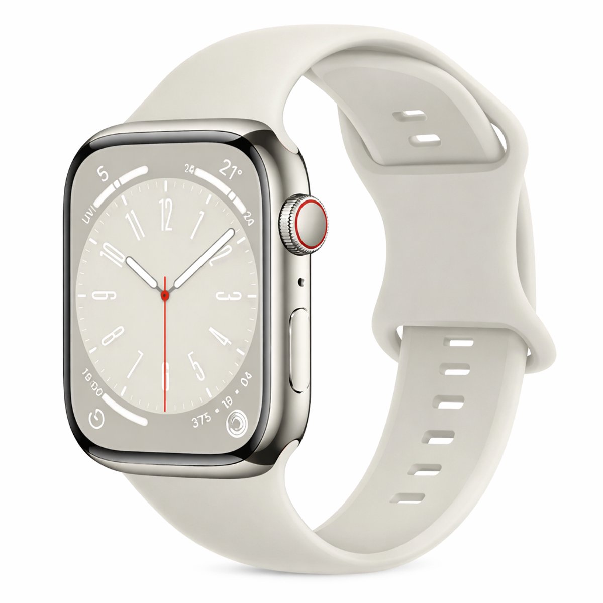 Bandje Crème Geschikt voor Apple Watch - 2 maten inbegrepen (S/M + M/L) - Maat 38/40/41/42/44/45/46/49mm - Geschikt voor Apple Watch - Bandje - Series 1/2/3/4/5/6/7/8/9/10/11/SE/ULTRA - Crème - Bandje siliconen sport - Strap