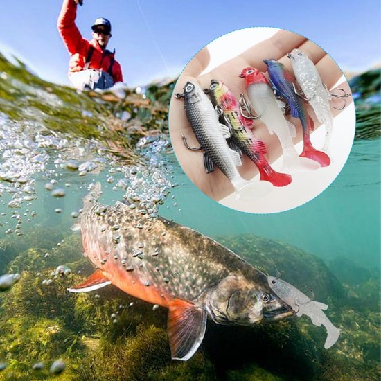 12 stuks - Kunstaas - Visaas - Jerkbaits - Softbait - Crankbaits - Rubberen vis - Kunstaas set - met drie haken, T-staart - voor het vissen op roofvissen zoals snoek, forel, baars en karper - 8 cm van Merkloos — afbeelding 3