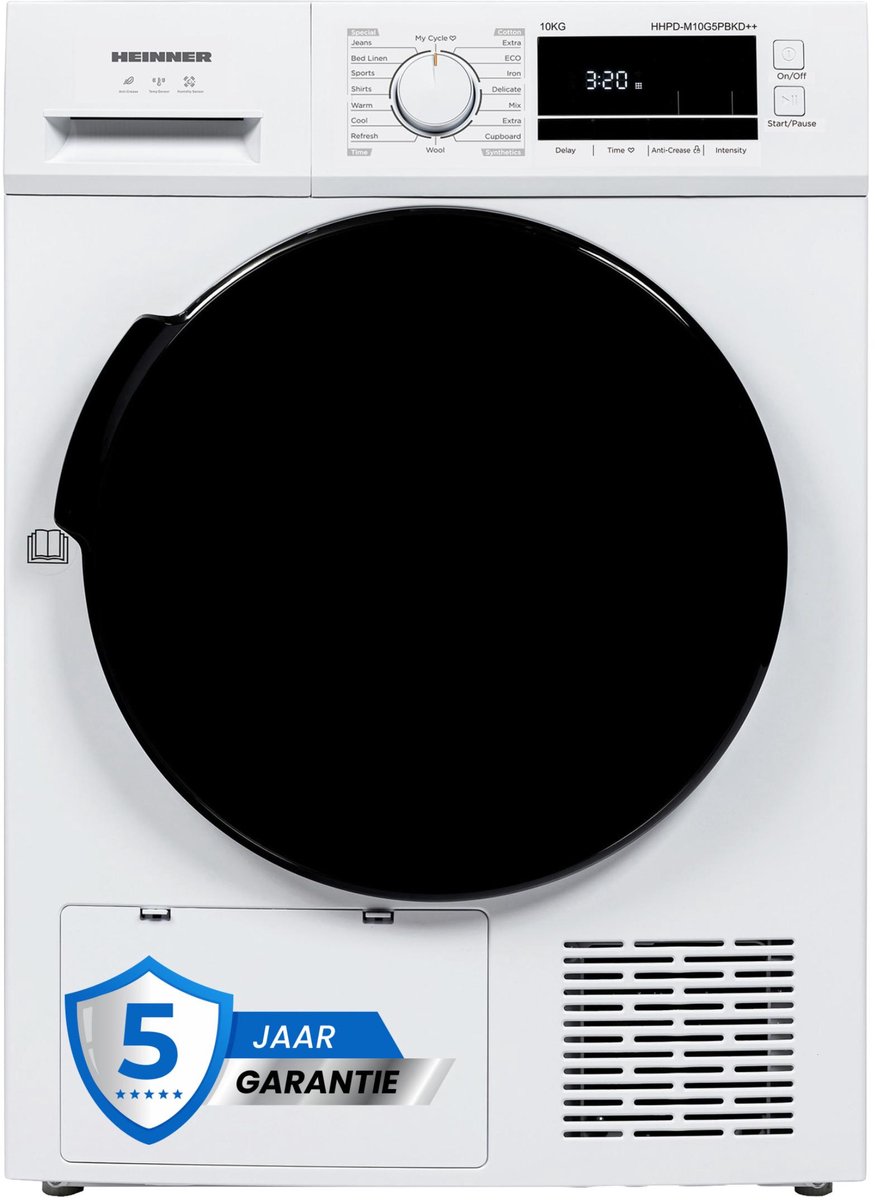 Heinner HHPD-M10G5PBKD++ Warmtepompdroger - 10 kg - 16 Programma’s - Anti-kreuk - LED-display - 5 Jaar Garantie