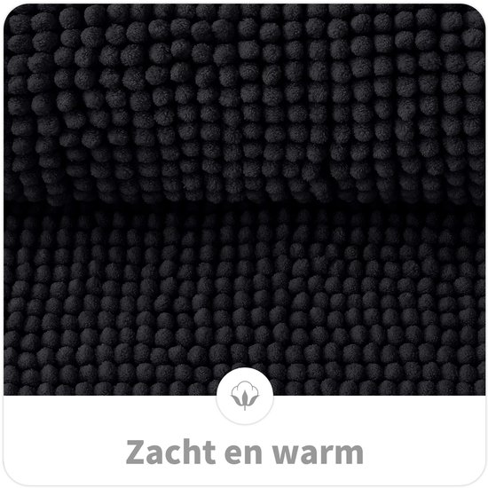 Homaxy Chenille Badmat - Antislip badmat - Absorberende badmat - Fluffy badkamervloermat - Zwart - 50x80 cm
