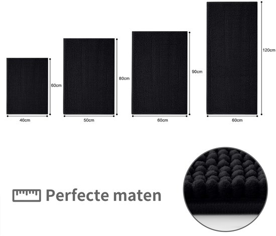 Homaxy Chenille Badmat - Antislip badmat - Absorberende badmat - Fluffy badkamervloermat - Zwart - 50x80 cm