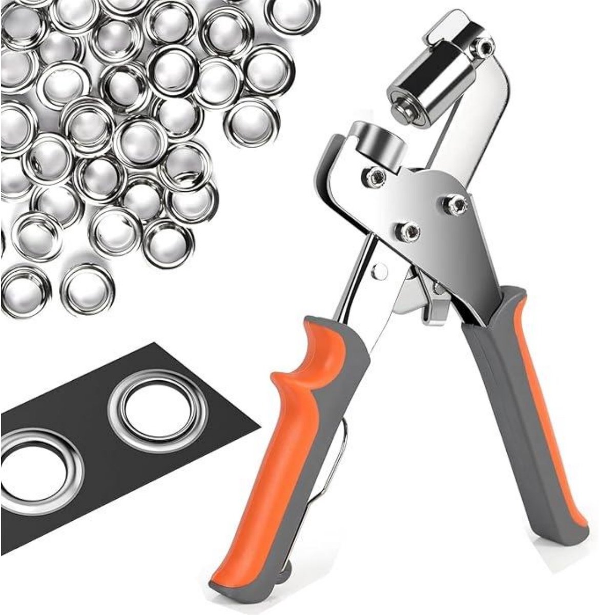 GELLDG Oogjestang - Professionele oogjestang - Magnetische oogjespons - Koolstofstaal - Geschikt voor leer, riemen, zonneschermen en stoffen - Oogjestang voor dekzeilen en stoffen - Wordt geleverd met 500 oogjes - Diameter 10 mm