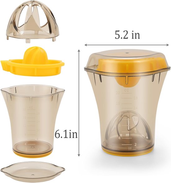 Handmatige Citruspers - Citroenpers - Citruspers - Citroenpers - Limoenpers - Sinaasappel juicer - Met Maatbeker - Voor Sinaasappel Citroen Limoen - Met Sapopvang - 600 ml — afbeelding 2