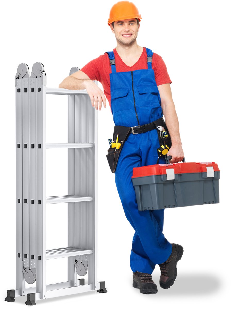 Aufun 6-in-1 Aluminium Ladder - 5,5 m Met Platform - 4x5 Treden - 150 kg Draagkracht