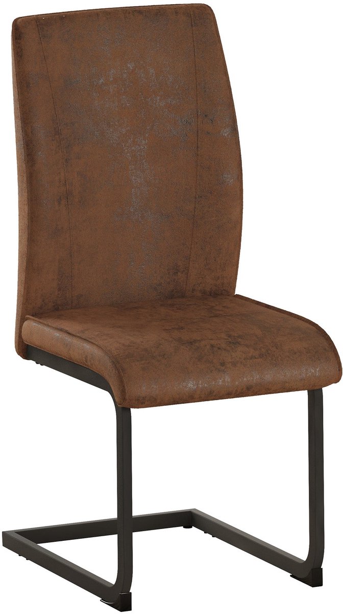 Merax Set van 2 Bruine Kunstleder Eetkamerstoelen met Zwart Metalen Frame Ergonomisch Comfortabel en Modern Design