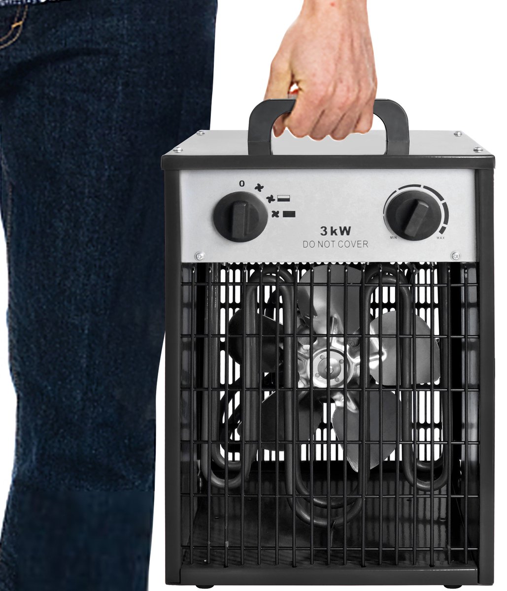 Aufun 3KW Professionele Ventilatorkachel - Zwart - 3 Verwarmingsniveaus & Overbelastingsbeveiliging - voor Binnen & Buiten