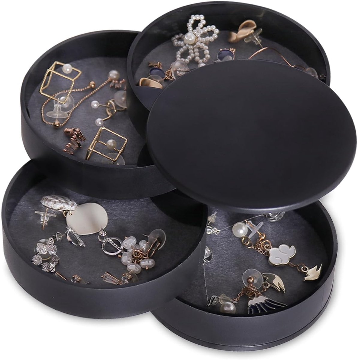 Sieradenopbergdoos - Meerlaagse, draaibare, stofvrije sieradendoos - Sieradenlade met deksel - Opbergdoos voor op de kaptafel - Voor armbanden, ringen en kettingen - Zwart