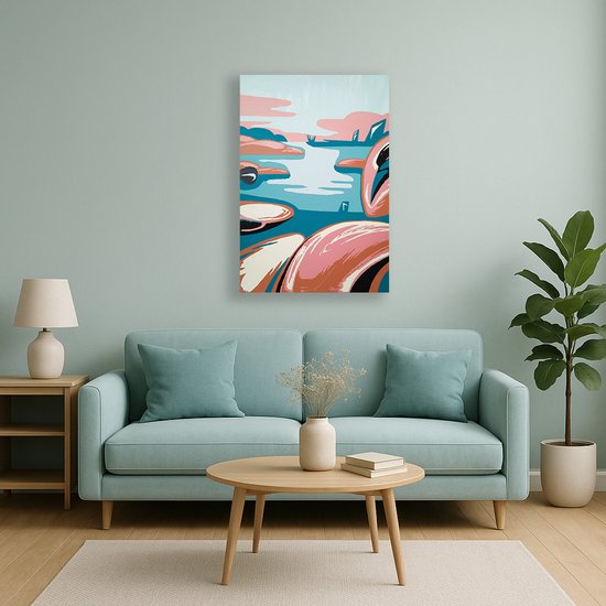 Flamingo abstract – plexiglas – Glasschilderij – 60x90 cm