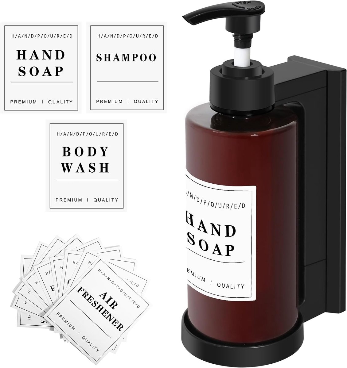 Famanu – Wandgemonteerde zeepdispensers 300 ml met waterdichte labels – Set