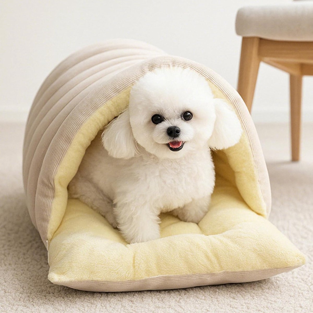 Kattenmand - Kattenhuis - Kattenbed - Puppybedgrot - Nestvormige bench - Gesloten mand - Binnen - Buiten - Slaapkamer - Woonkamer - Winter - Huis - Voor katten - Honden - Puppy's - 45X30X19CM - Lichtbeige – foto 6